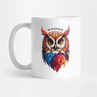 Colourful Owl with Woohoo word on her head Mug